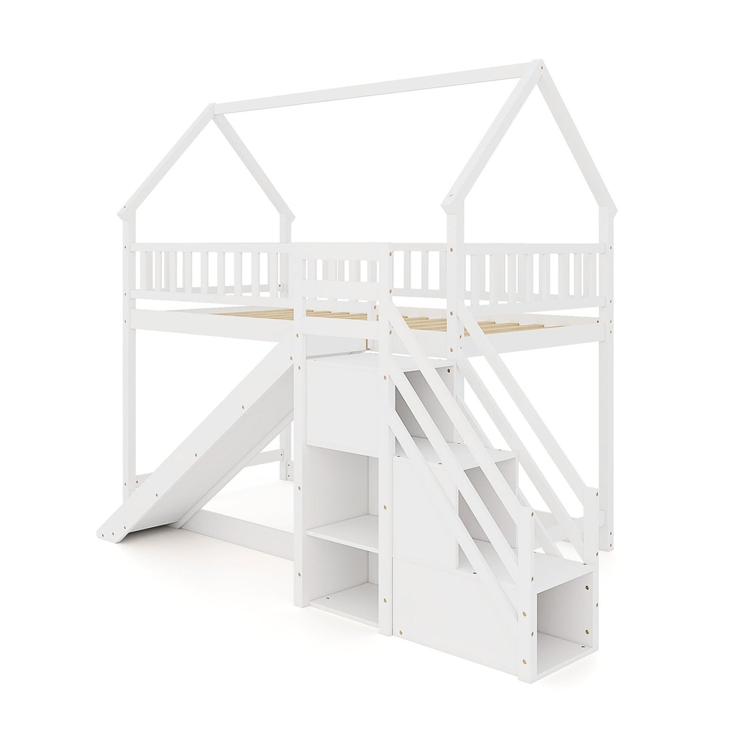 Twin Over Twin Bunk Bed With Slide And Staircase, White Bunk Bed Frame at Gallery Canada