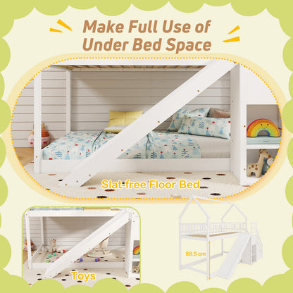 Twin Over Twin Bunk Bed with Slide and Staircase, White Bunk Bed Frame at Gallery Canada