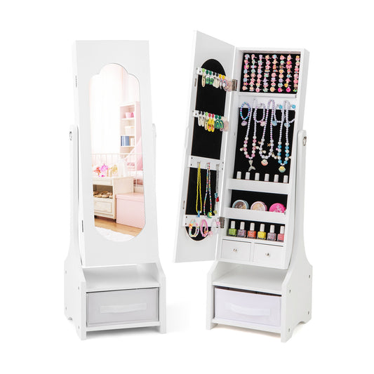 Kids Jewelry Armoire Cabinet, Freestanding With Storage, White
