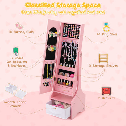 Freestanding Kids Jewelry Armoire Cabinet with Storage and 2 Tilt Angles, Pink Kids Vanities at Gallery Canada