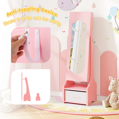 Freestanding Kids Jewelry Armoire Cabinet with Storage and 2 Tilt Angles, Pink Kids Vanities at Gallery Canada