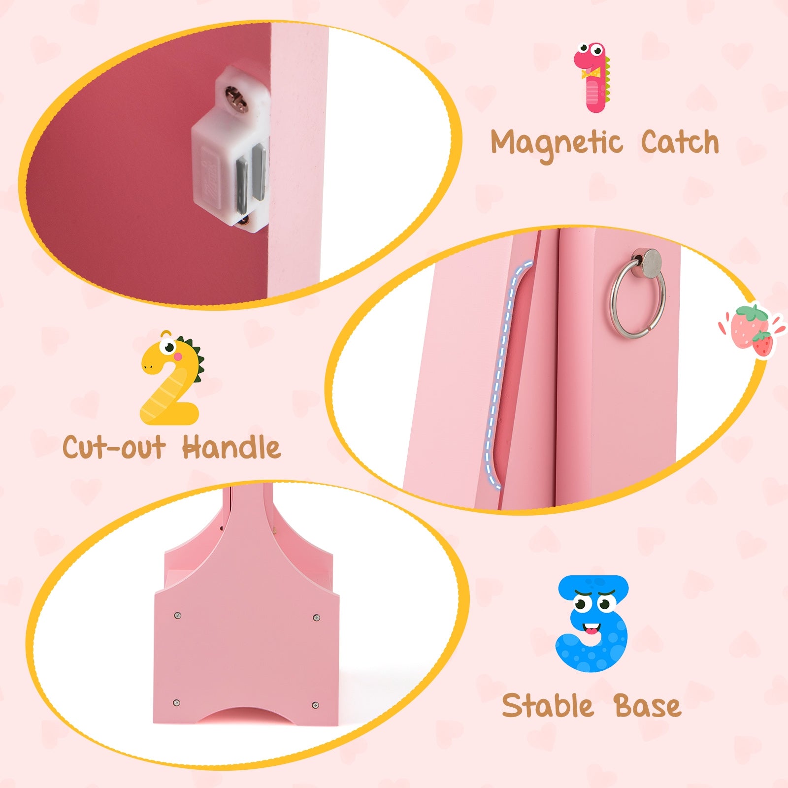 Freestanding Kids Jewelry Armoire Cabinet with Storage and 2 Tilt Angles, Pink Kids Vanities at Gallery Canada