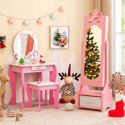 Kids Jewelry Cabinet with Full-Length Mirror for Kids Bedroom and Playroom, Pink Kids Vanities at Gallery Canada