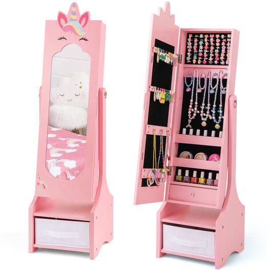 Kids Jewelry Cabinet With Full-Length Mirror, Pink Kids Vanities Pink at Gallery Canada