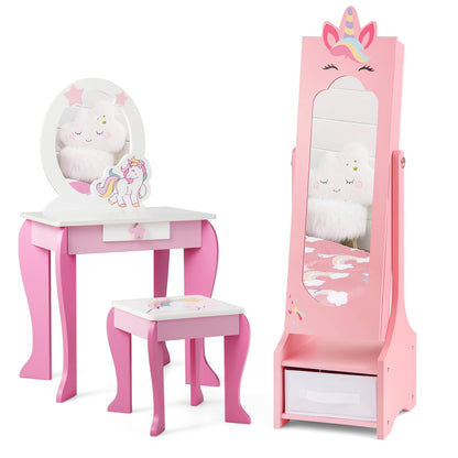 Kids Jewelry Cabinet with Full-Length Mirror for Kids Bedroom and Playroom, Pink Kids Vanities at Gallery Canada