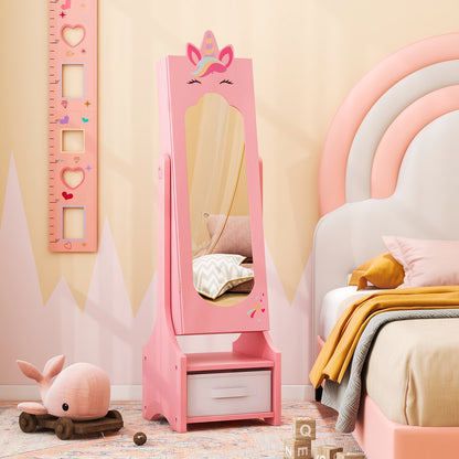 Kids Jewelry Cabinet with Full-Length Mirror for Kids Bedroom and Playroom, Pink Kids Vanities at Gallery Canada