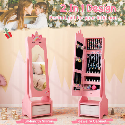 Kids Jewelry Cabinet with Full-Length Mirror for Kids Bedroom and Playroom, Pink Kids Vanities at Gallery Canada