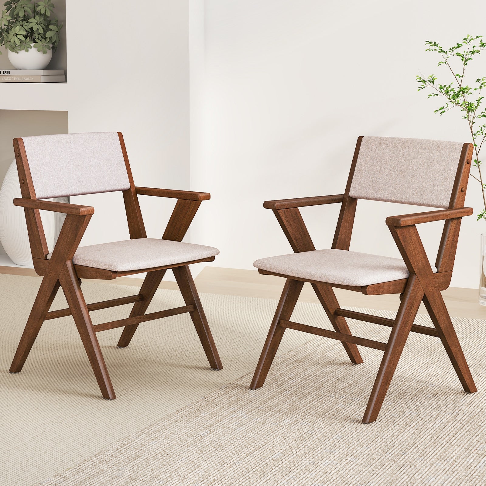 Wooden Dining Chair with Rubber Wood Frame Set of 2, Walnut Dining Chairs at Gallery Canada