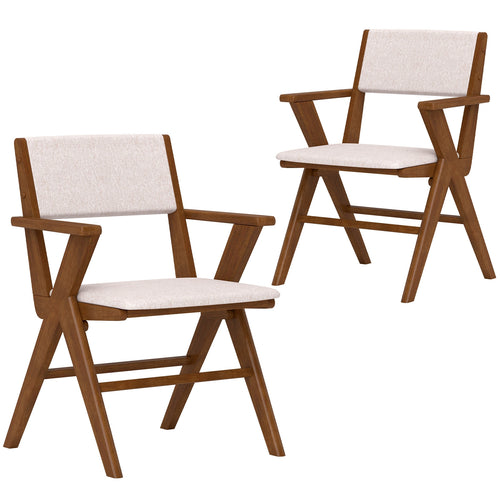 Wooden Dining Chair with Rubber Wood Frame Set of 2, Walnut