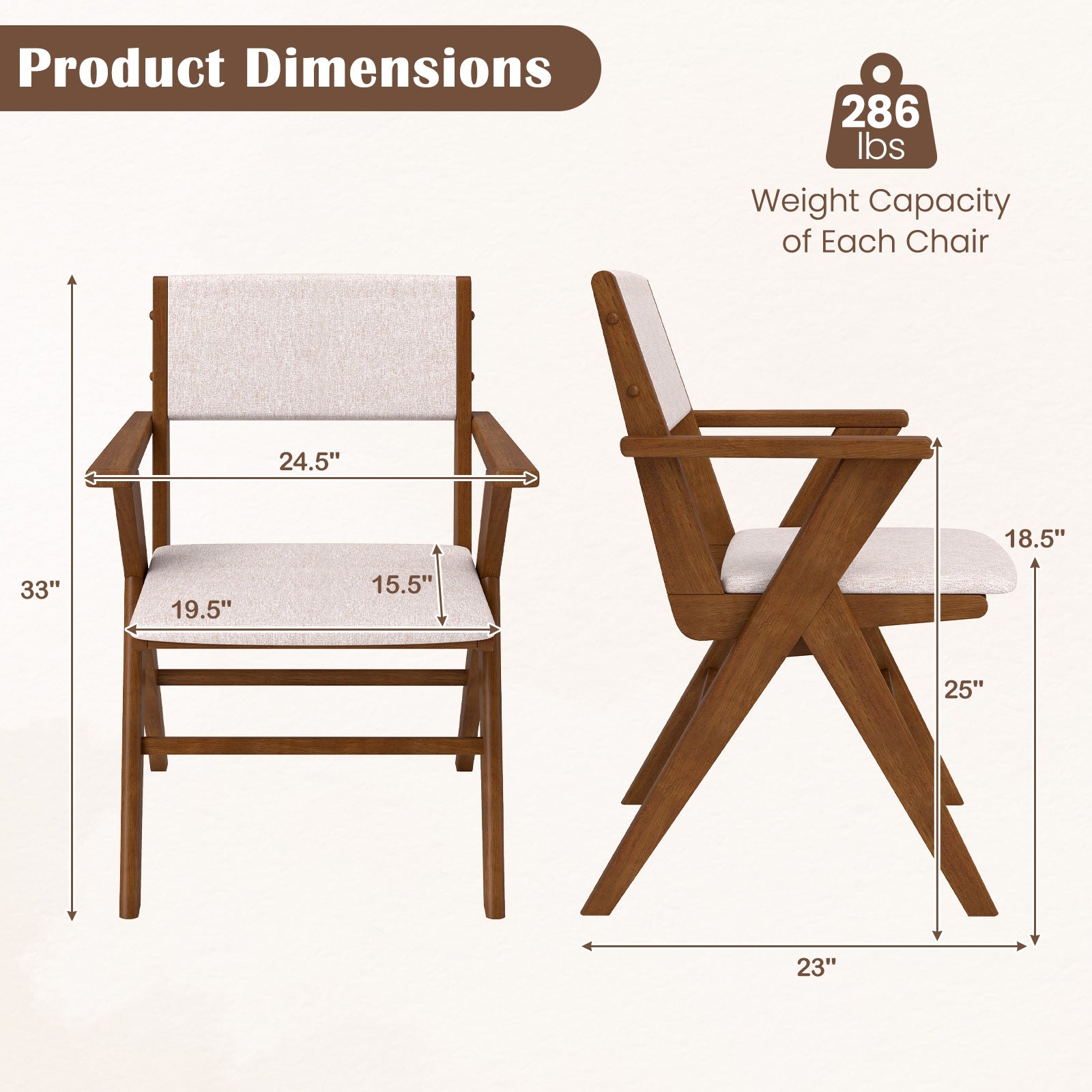 Wooden Dining Chair with Rubber Wood Frame Set of 2, Walnut Dining Chairs at Gallery Canada