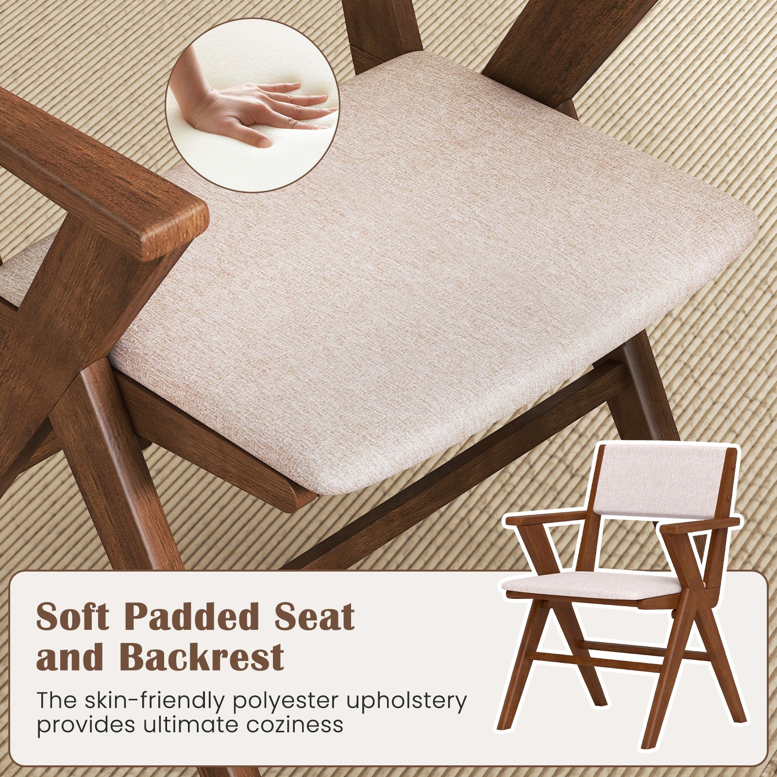 Wooden Dining Chair with Rubber Wood Frame Set of 2, Walnut Dining Chairs at Gallery Canada