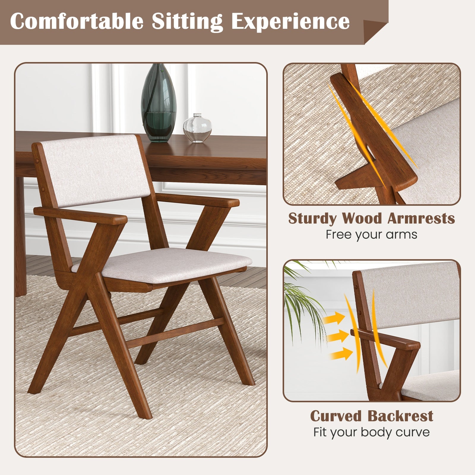 Wooden Dining Chair with Rubber Wood Frame Set of 2, Walnut Dining Chairs at Gallery Canada