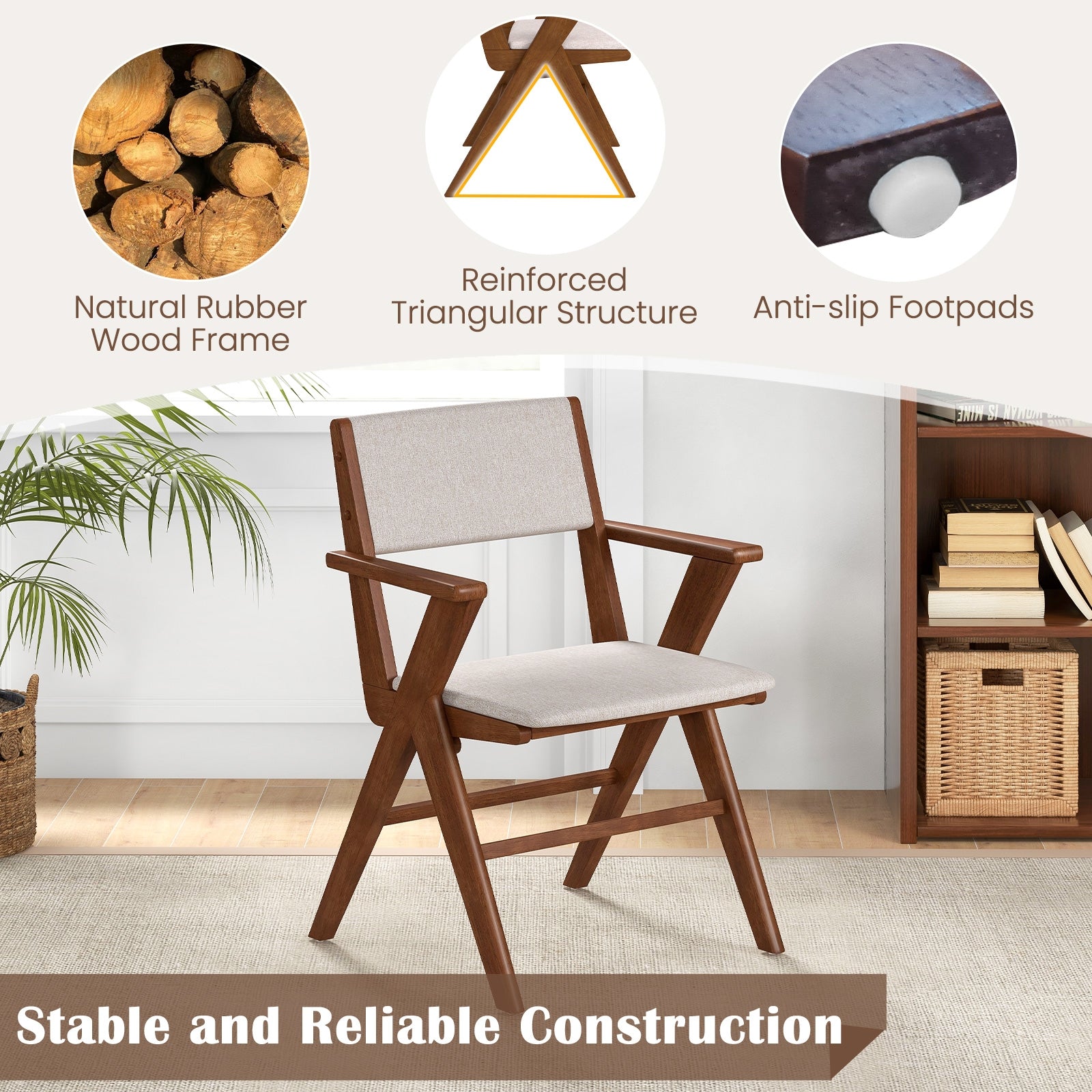 Wooden Dining Chair with Rubber Wood Frame Set of 2, Walnut Dining Chairs at Gallery Canada