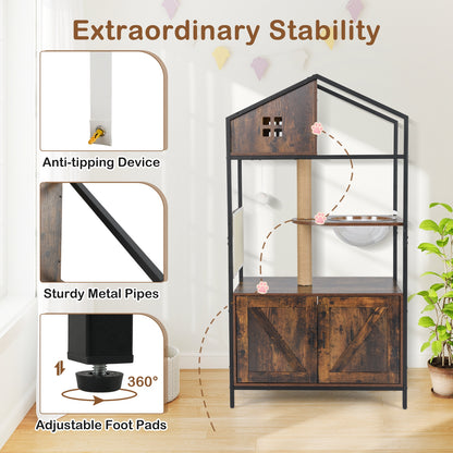 Cat Tree with Litter Box Enclosure Industrial Cat Tower Multi-level Cat Condo Furniture for Indoor Cats, Rustic Brown Cat Trees Condos & Scratchers at Gallery Canada