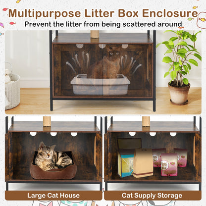 Cat Tree with Litter Box Enclosure Industrial Cat Tower Multi-level Cat Condo Furniture for Indoor Cats, Rustic Brown Cat Trees Condos & Scratchers at Gallery Canada
