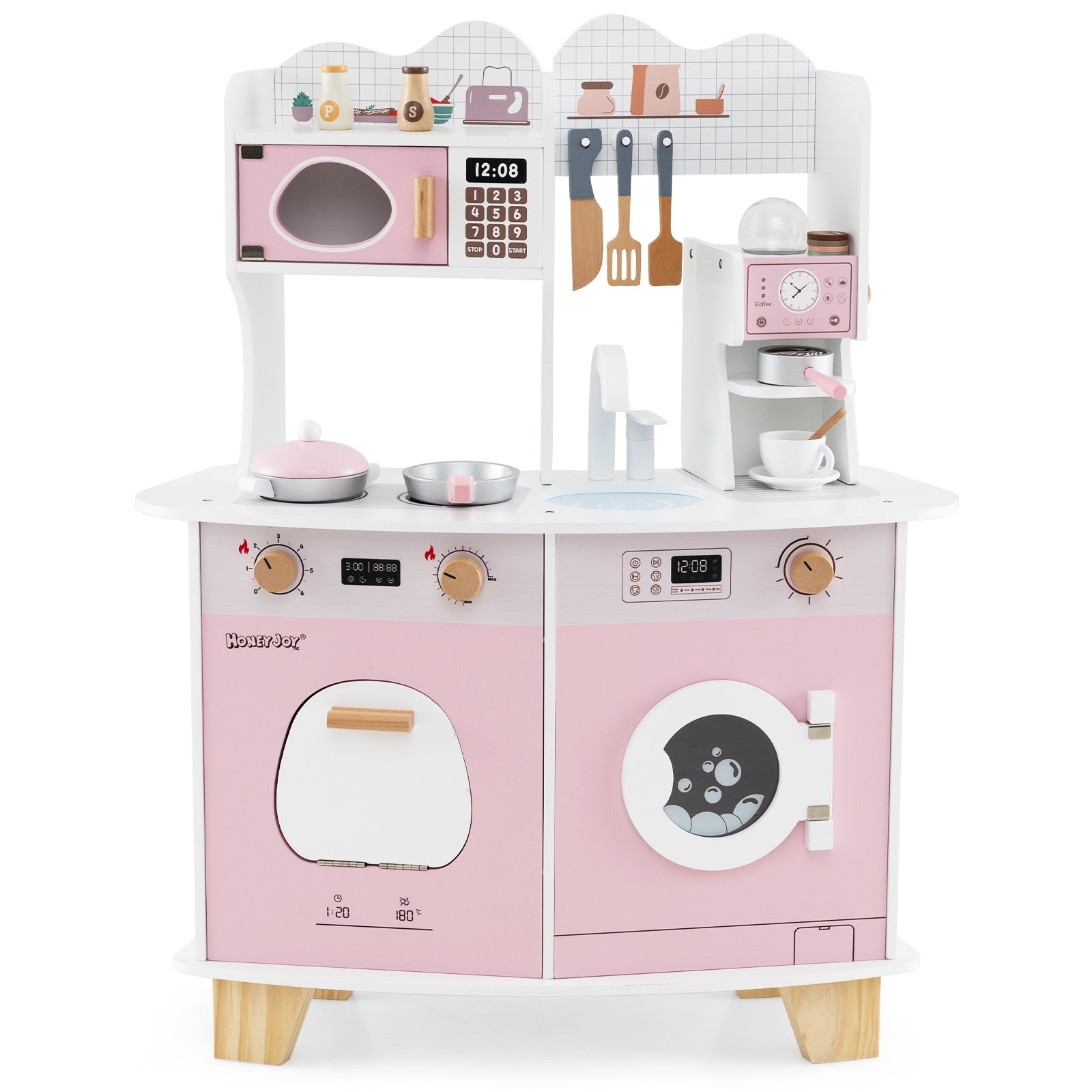 Wooden Kids Kitchen Playset with Coffee Maker for kids, Pink Play Kitchen Sets at Gallery Canada