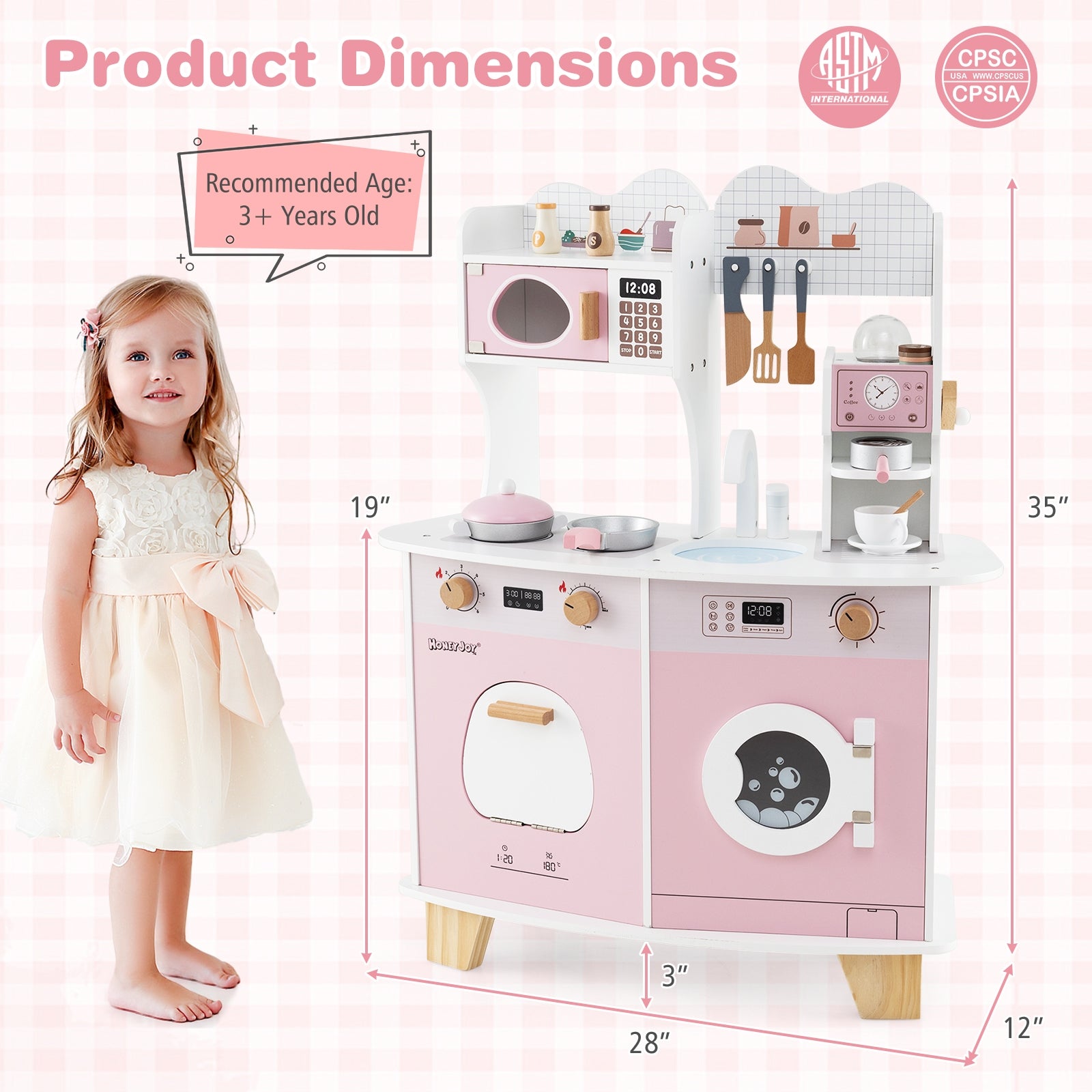 Wooden Kids Kitchen Playset with Coffee Maker for kids, Pink Play Kitchen Sets at Gallery Canada