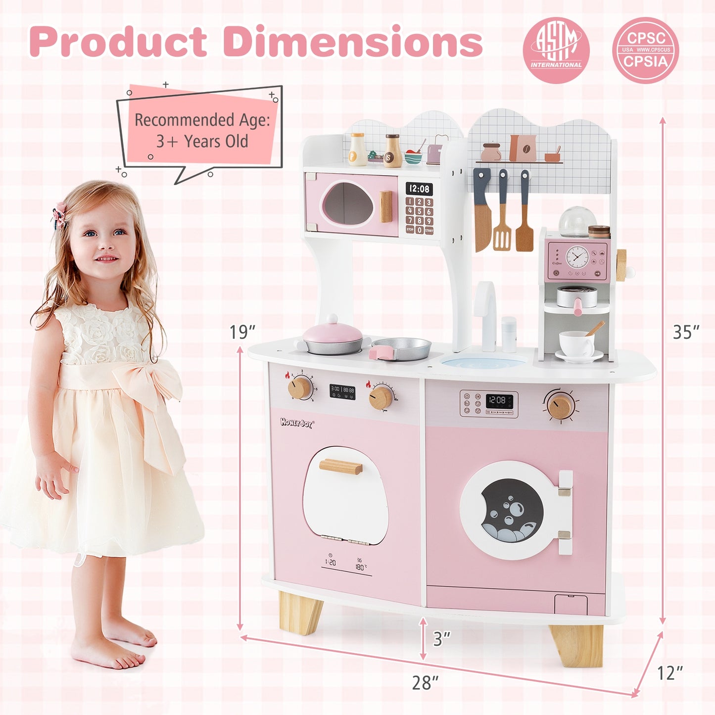 Wooden Kids Kitchen Playset with Coffee Maker for kids, Pink Play Kitchen Sets at Gallery Canada