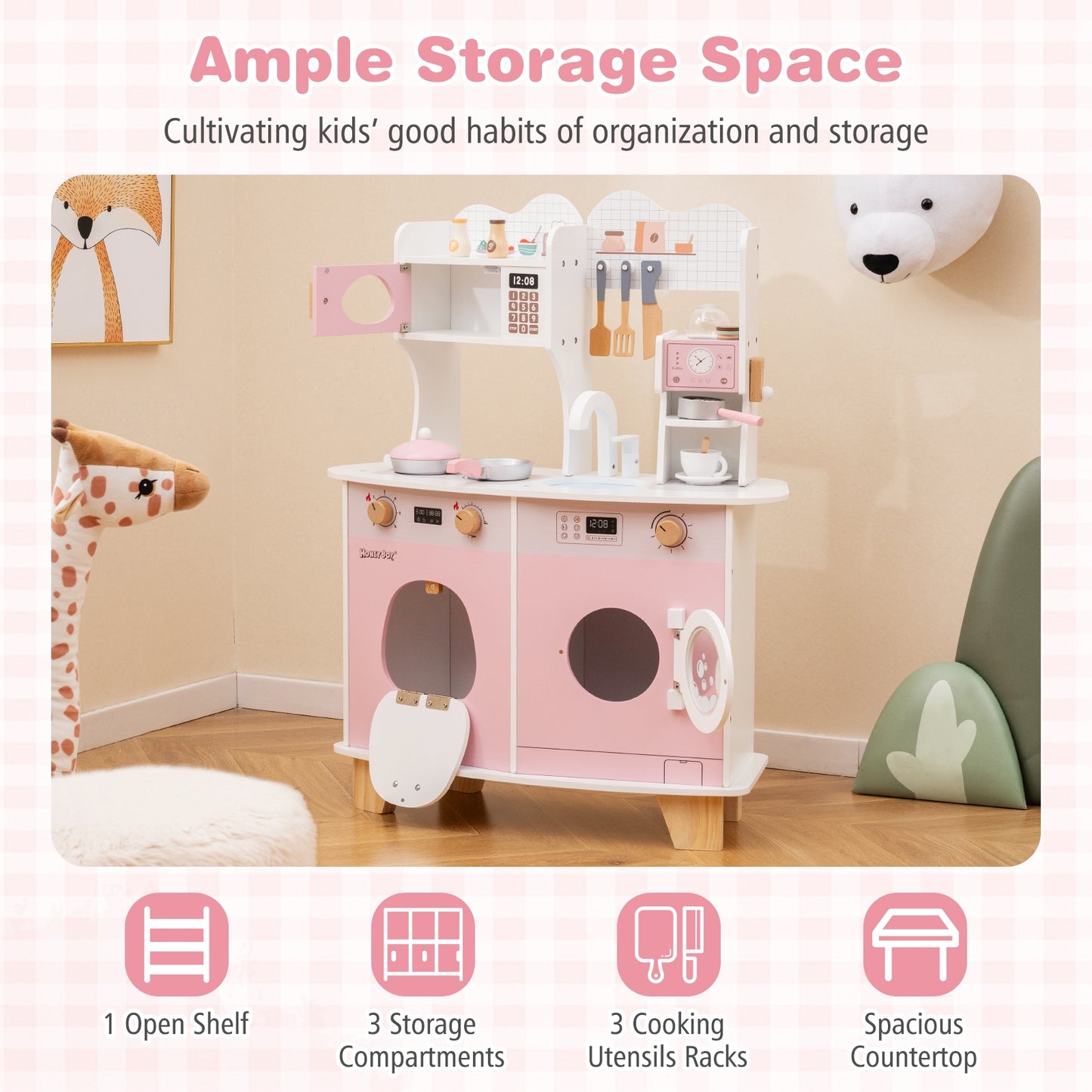 Wooden Kids Kitchen Playset with Coffee Maker for kids, Pink Play Kitchen Sets at Gallery Canada