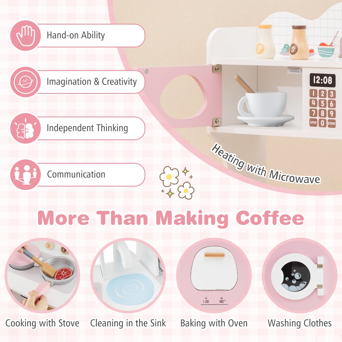 Wooden Kids Kitchen Playset with Coffee Maker for kids, Pink Play Kitchen Sets at Gallery Canada