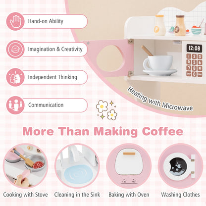 Wooden Kids Kitchen Playset with Coffee Maker for kids, Pink Play Kitchen Sets at Gallery Canada