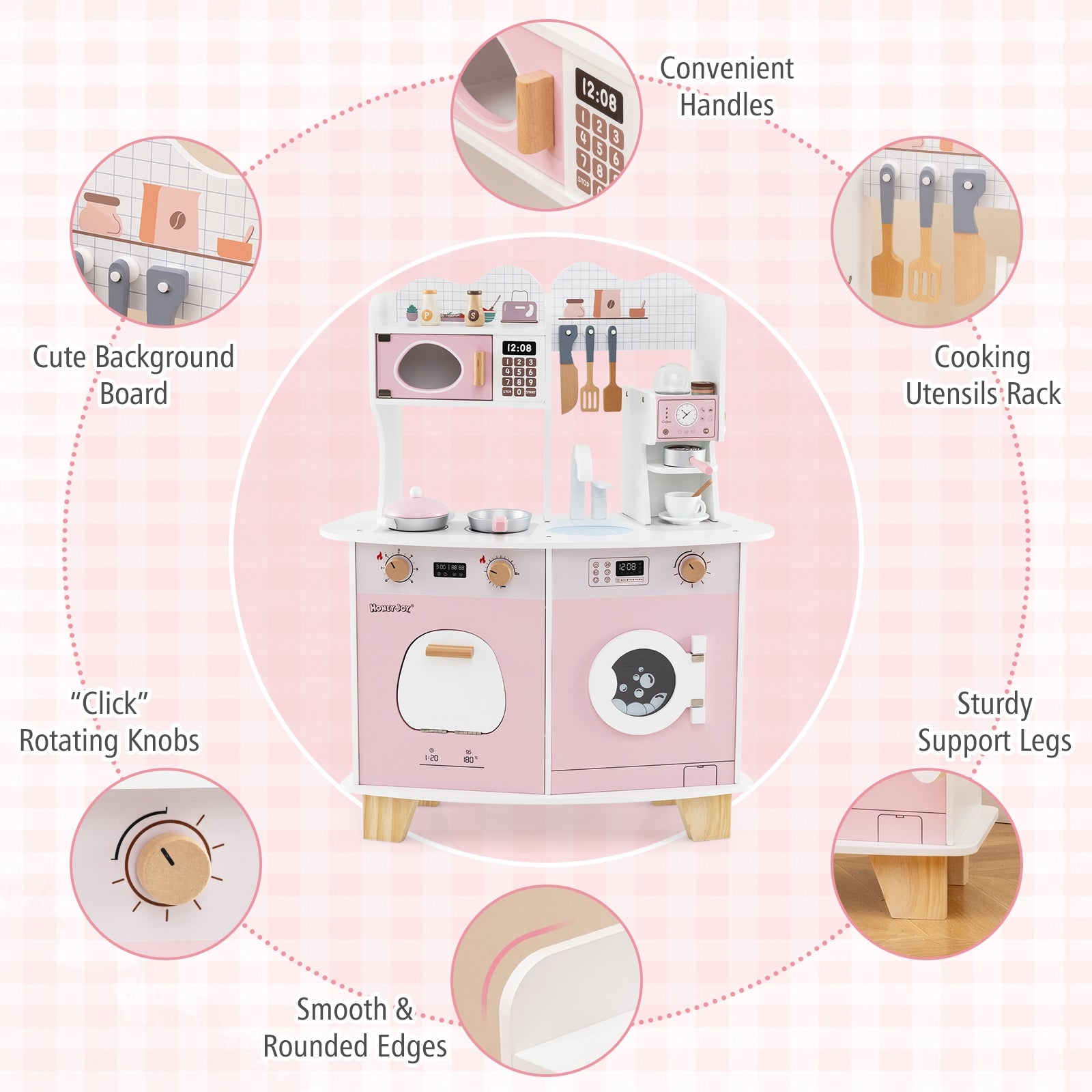 Wooden Kids Kitchen Playset with Coffee Maker for kids, Pink Play Kitchen Sets at Gallery Canada