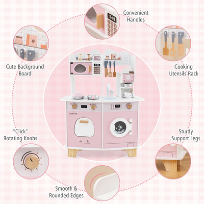 Wooden Kids Kitchen Playset with Coffee Maker for kids, Pink Play Kitchen Sets at Gallery Canada
