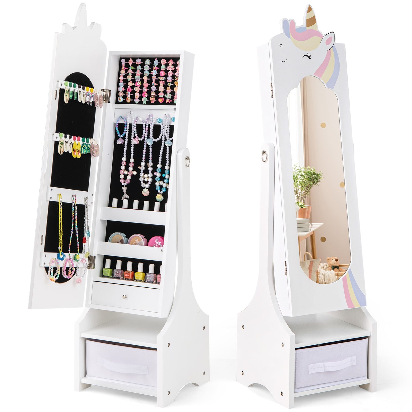 Kids Jewelry Armoire Cabinet with Storage and 2 Tilt Angles, White Kids Vanities White at Gallery Canada
