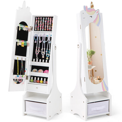 Kids Jewelry Armoire Cabinet, With Storage And 2 Tilt Angles, White