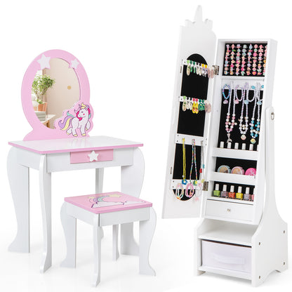Kids Jewelry Armoire Cabinet with Storage and 2 Tilt Angles, White Kids Vanities at Gallery Canada
