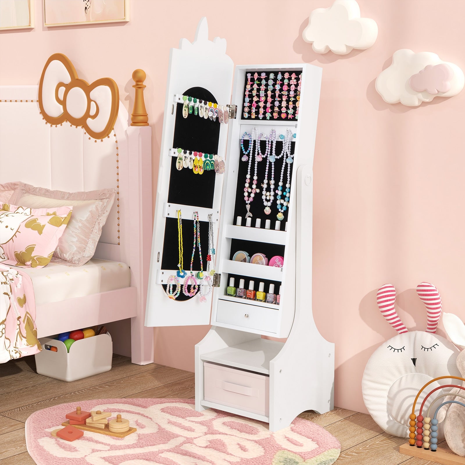 Kids Jewelry Armoire Cabinet with Storage and 2 Tilt Angles, White Kids Vanities at Gallery Canada