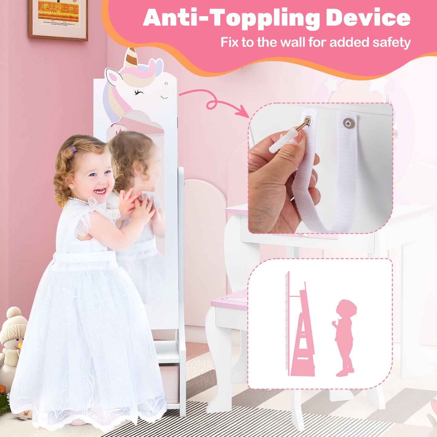 Kids Jewelry Armoire Cabinet with Storage and 2 Tilt Angles, White Kids Vanities at Gallery Canada