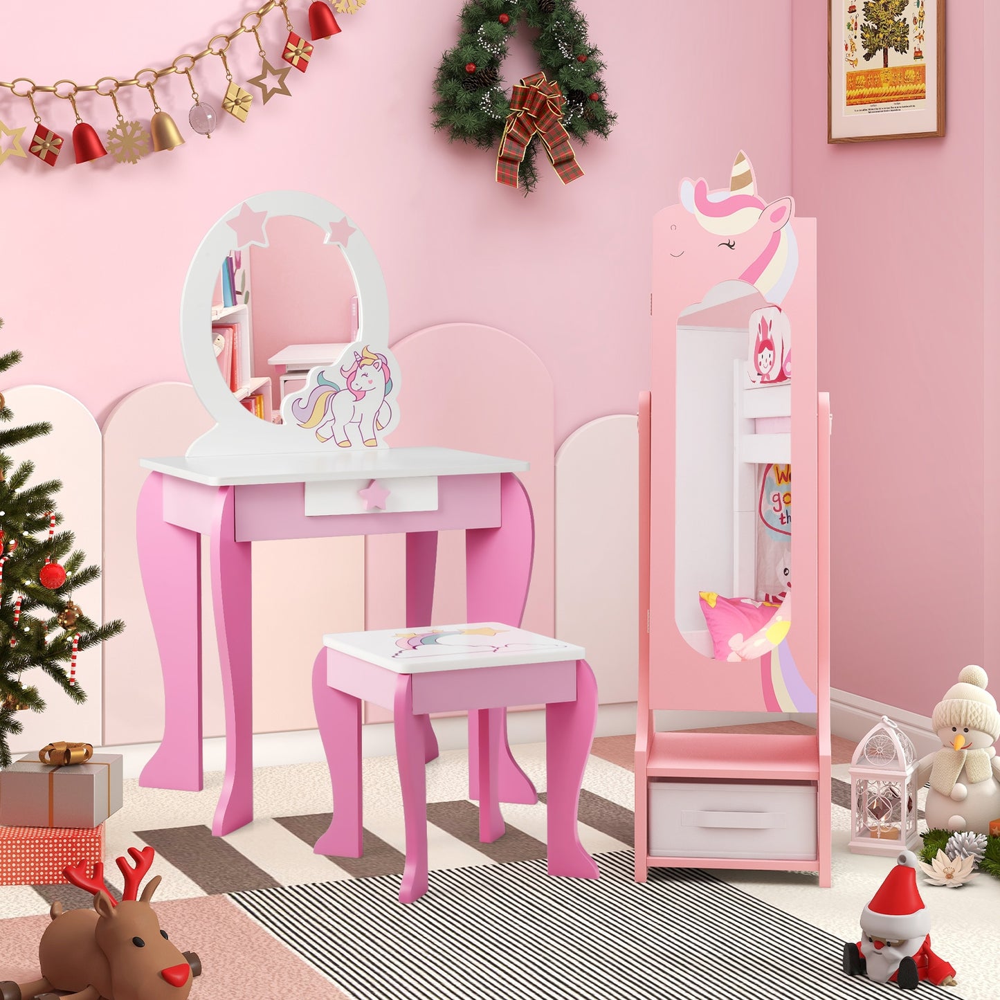 Kids Jewelry Armoire Cabinet with Storage and 2 Tilt Angles, Pink Kids Vanities at Gallery Canada