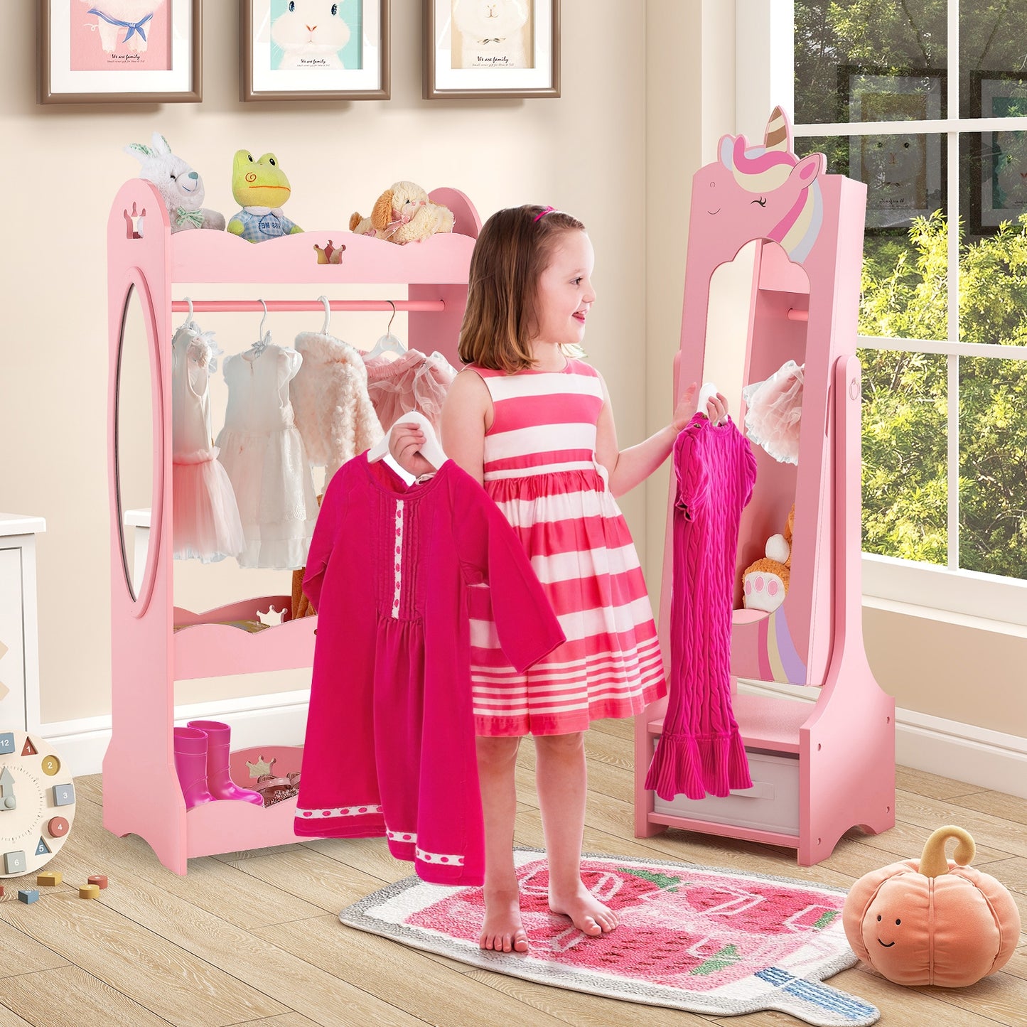 Kids Jewelry Armoire Cabinet with Storage and 2 Tilt Angles, Pink Kids Vanities at Gallery Canada