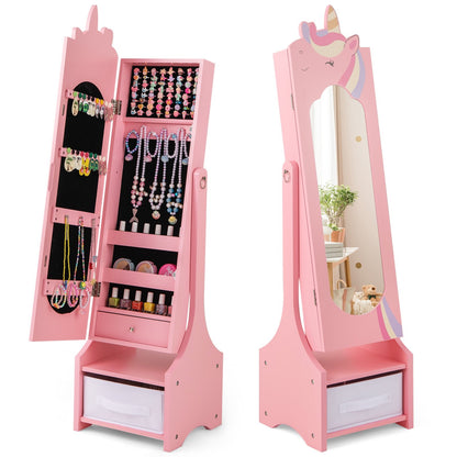 Kids Jewelry Armoire Cabinet with Storage and 2 Tilt Angles, Pink Kids Vanities Pink at Gallery Canada