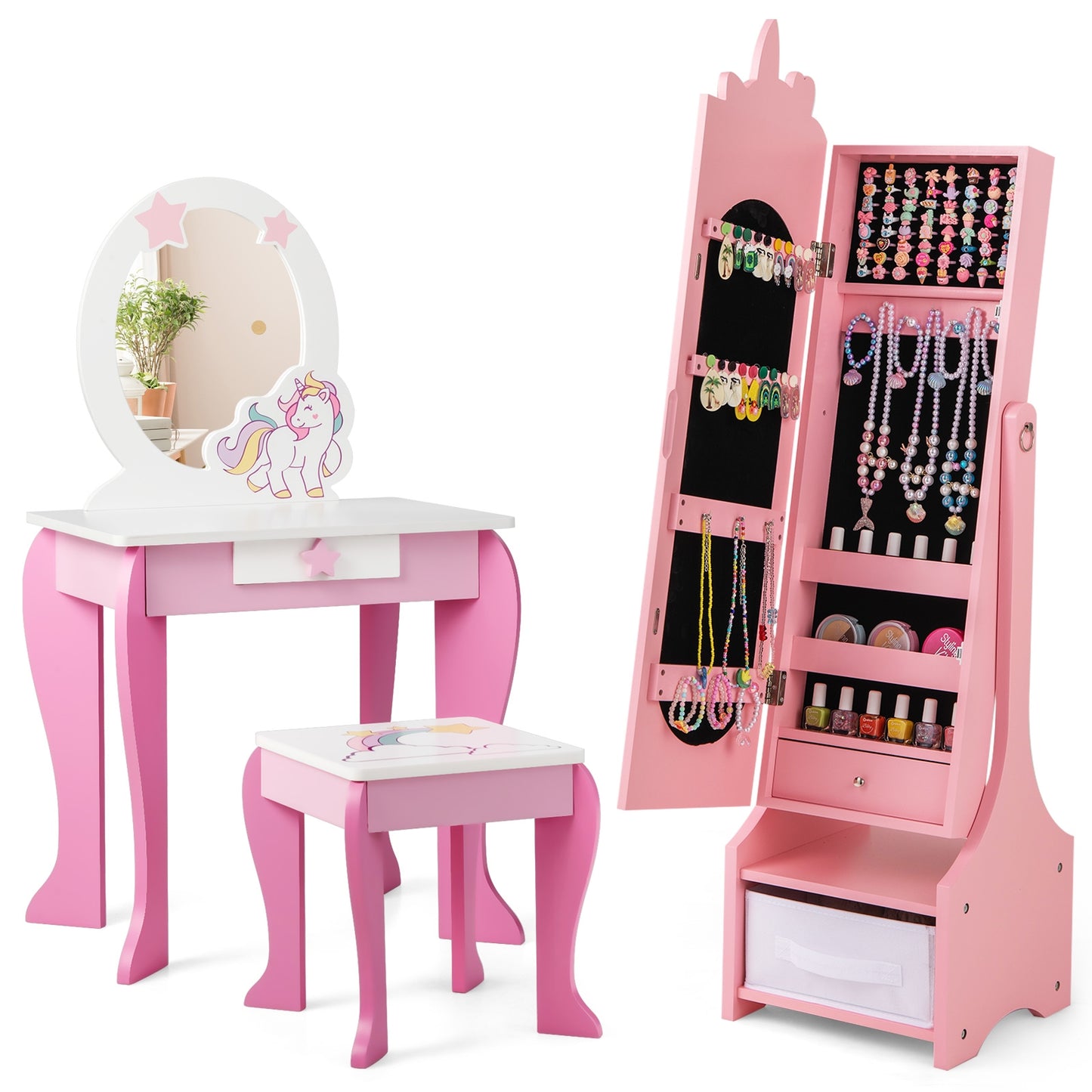 Kids Jewelry Armoire Cabinet with Storage and 2 Tilt Angles, Pink Kids Vanities at Gallery Canada