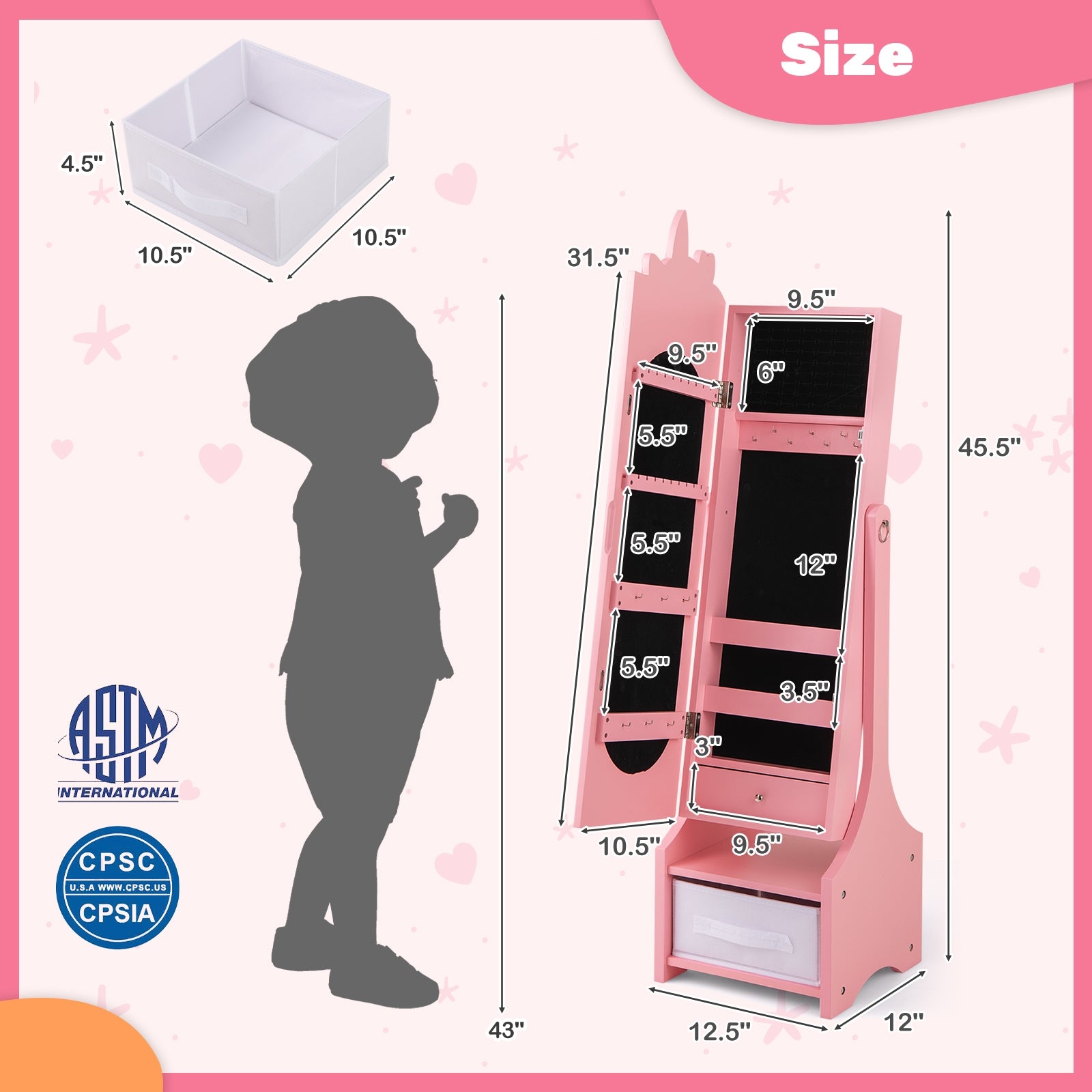 Kids Jewelry Armoire Cabinet with Storage and 2 Tilt Angles, Pink Kids Vanities at Gallery Canada