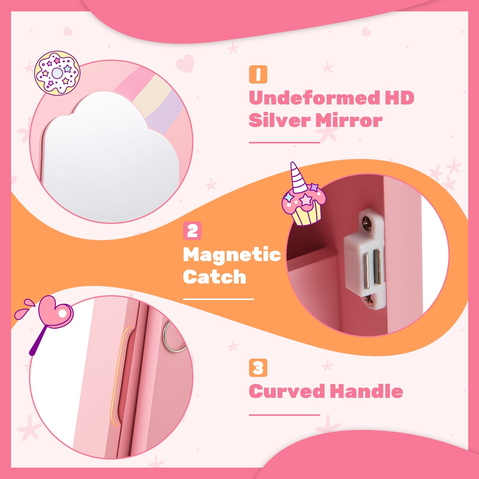 Kids Jewelry Armoire Cabinet with Storage and 2 Tilt Angles, Pink Kids Vanities at Gallery Canada