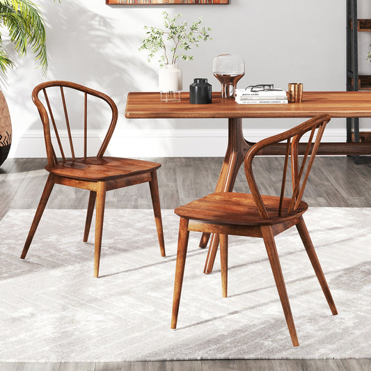 Wooden Dining Chair Set of 2 with High Spindle Back and Wide Seat, Walnut Dining Chairs Walnut at Gallery Canada