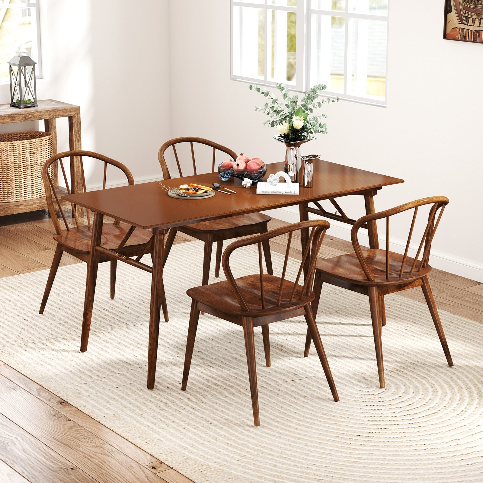 Wooden Dining Chair Set of 2 with High Spindle Back and Wide Seat, Walnut Dining Chairs at Gallery Canada