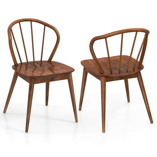 Wooden Dining Chair Set of 2 with High Spindle Back and Wide Seat, Walnut