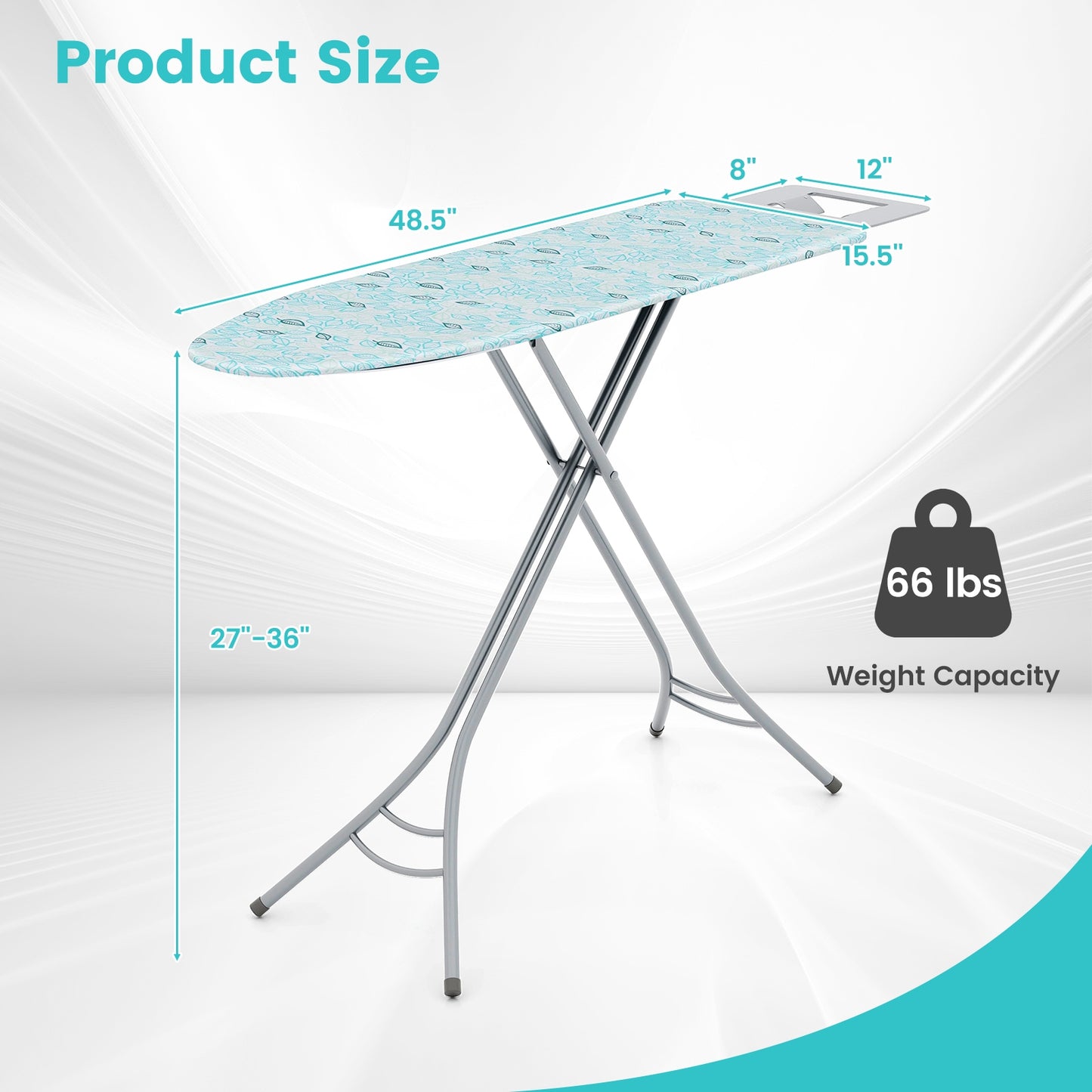 Foldable Ironing Board with Iron Rest and Adjustable Height, Turquoise Dryers at Gallery Canada
