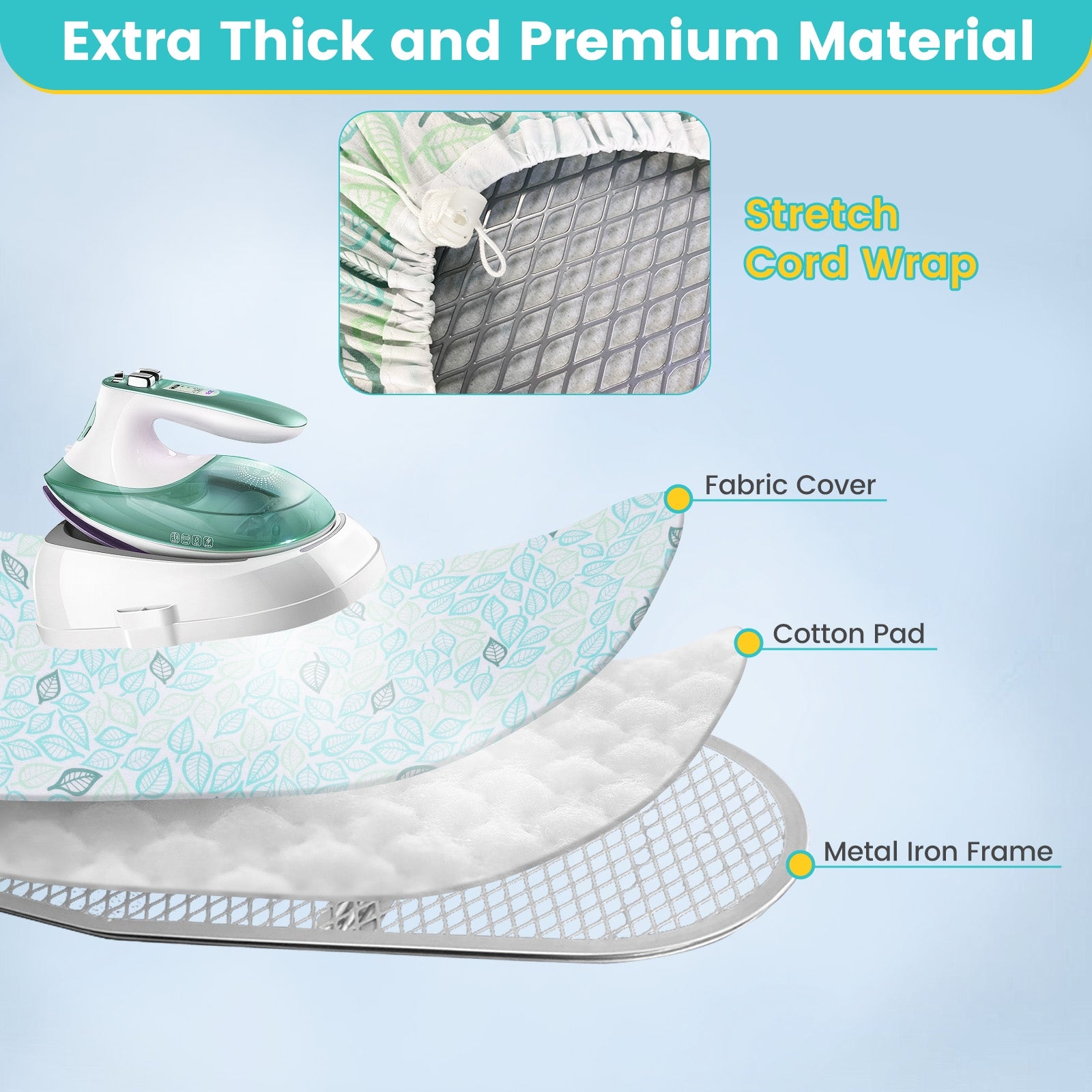 Foldable Ironing Board with Iron Rest and Adjustable Height, Turquoise Dryers at Gallery Canada