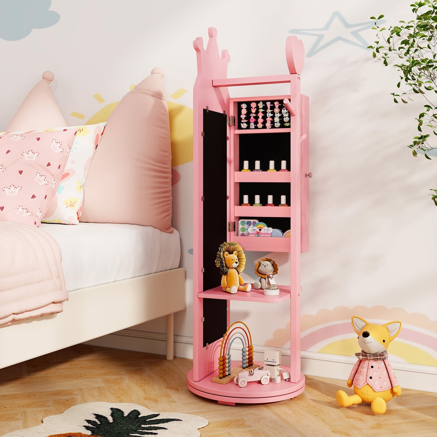 Free-Standing Full Length Mirror Kids Jewelry Armoire Cabinet, Pink Kids Vanities at Gallery Canada