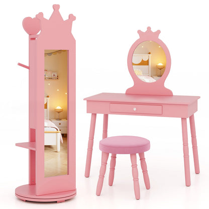 Free-Standing Full Length Mirror Kids Jewelry Armoire Cabinet, Pink Kids Vanities at Gallery Canada