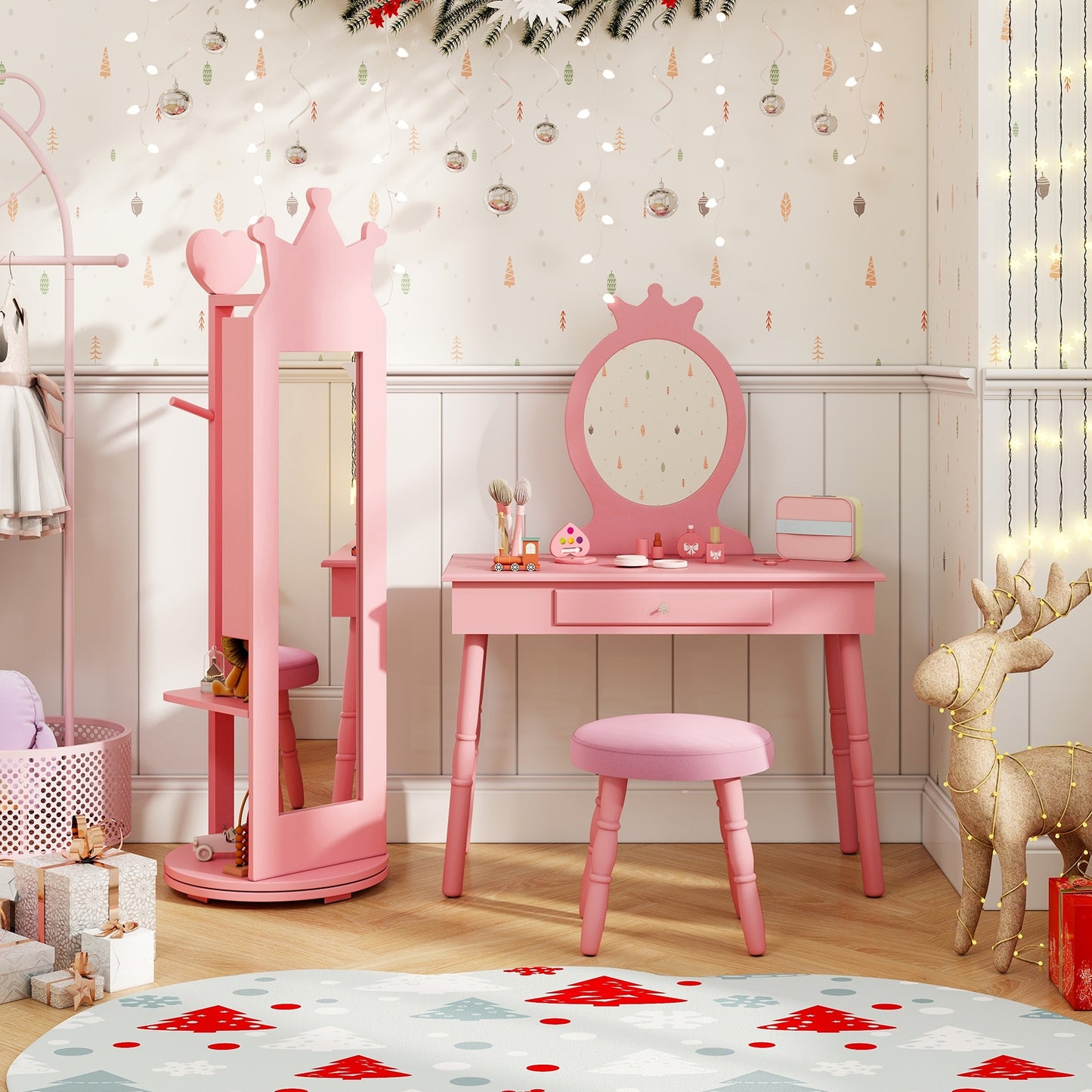 Free-Standing Full Length Mirror Kids Jewelry Armoire Cabinet, Pink Kids Vanities at Gallery Canada