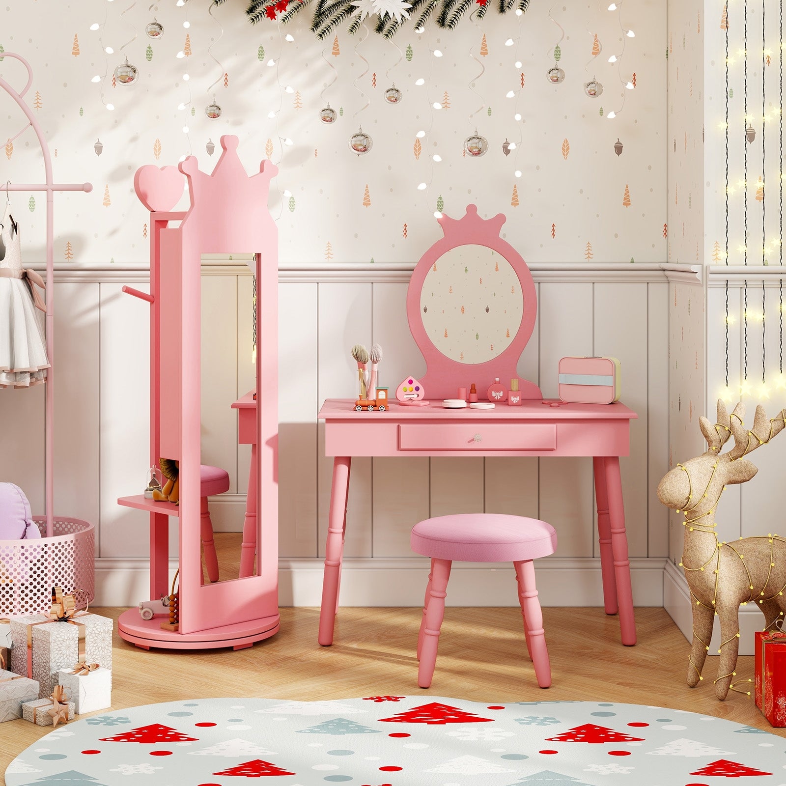 Free-Standing Full Length Mirror Kids Jewelry Armoire Cabinet, Pink Kids Vanities at Gallery Canada