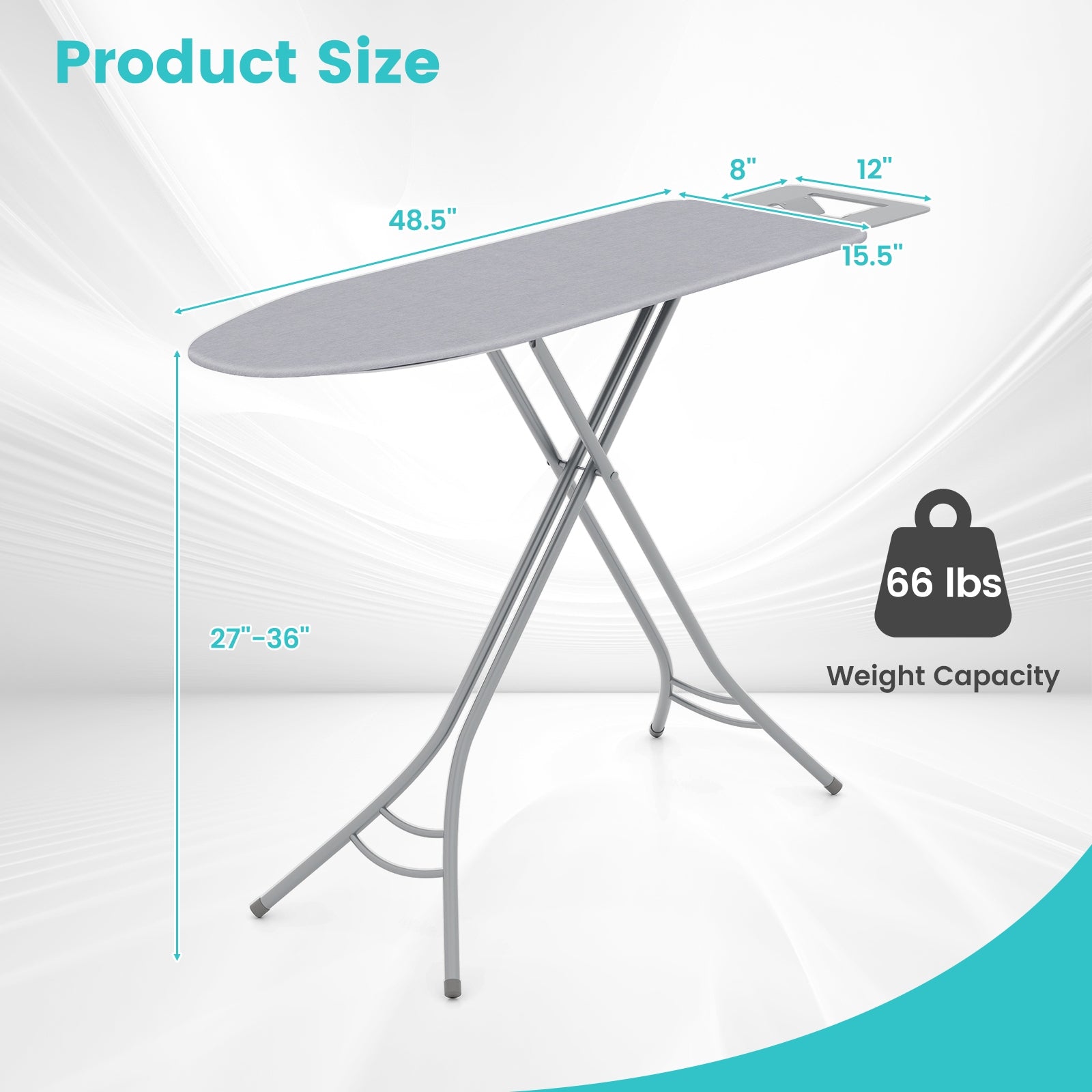Foldable Ironing Board with Iron Rest and Adjustable Height, Gray Dryers at Gallery Canada