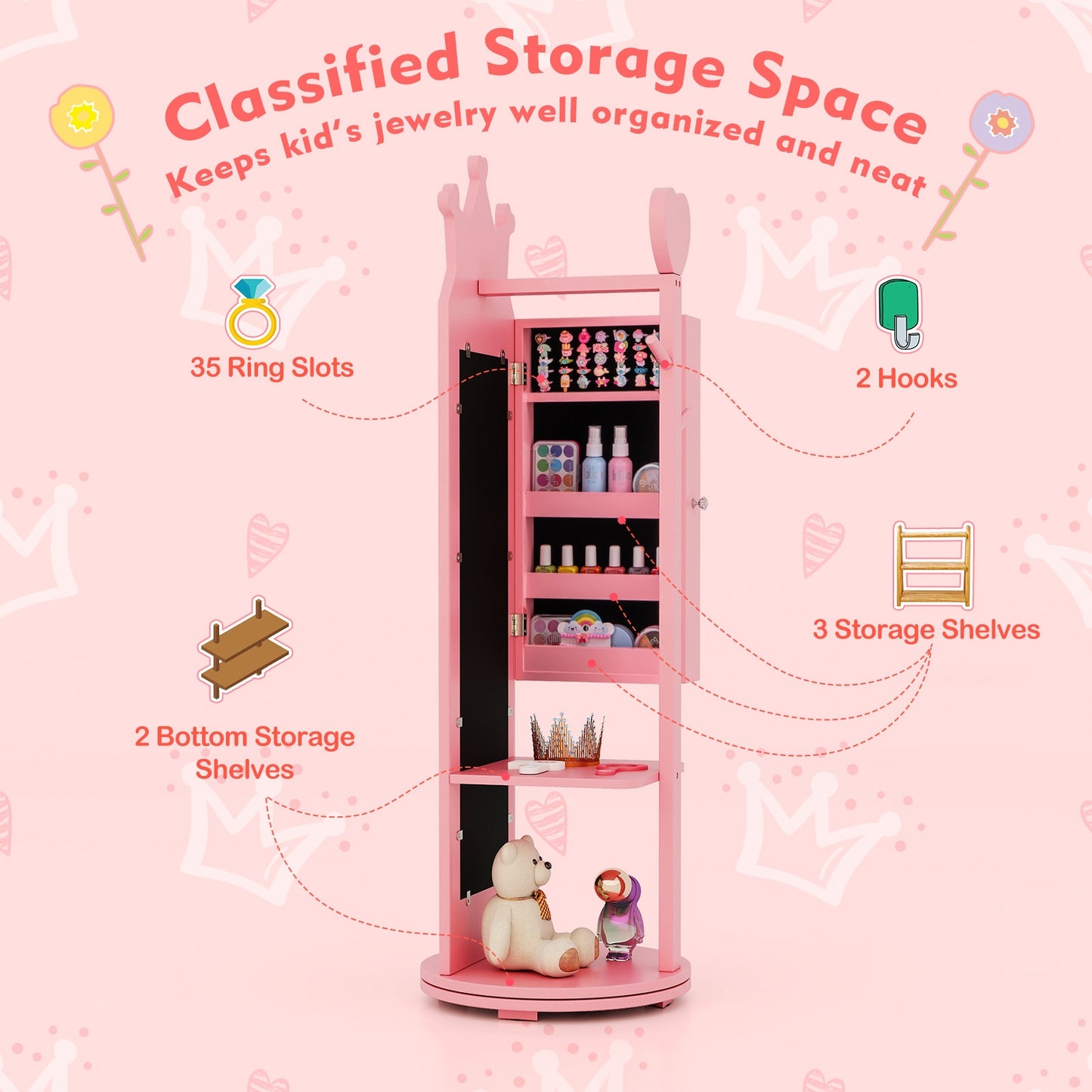 Free-Standing Full Length Mirror Kids Jewelry Armoire Cabinet, Pink Kids Vanities at Gallery Canada