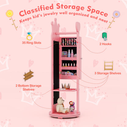 Free-Standing Full Length Mirror Kids Jewelry Armoire Cabinet, Pink Kids Vanities at Gallery Canada